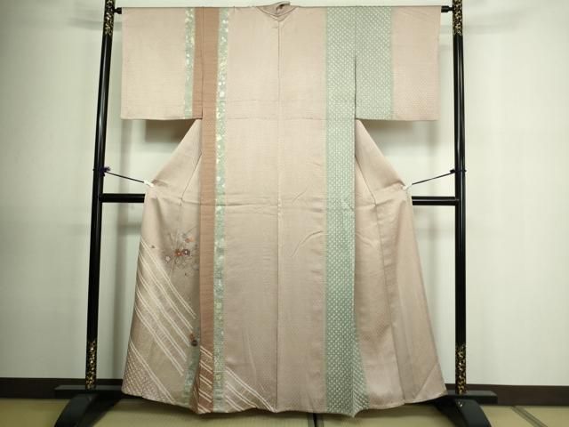 平和屋着物▽訪問着　単衣　刺繍　絞り　花籠文　金銀彩　正絹　逸品　DAAU6372sf 平和屋着物▽訪問着 単衣 刺繍 絞り 花籠文 金銀彩 正絹 逸品