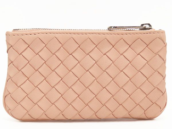 新古品 ボッテガ ヴェネタ BOTTEGA VENETA イントレチャート キーリング付 コインケース コインパース 小銭入れ コンパクト財布 キーケース ライトピンク ラムレザー 131232