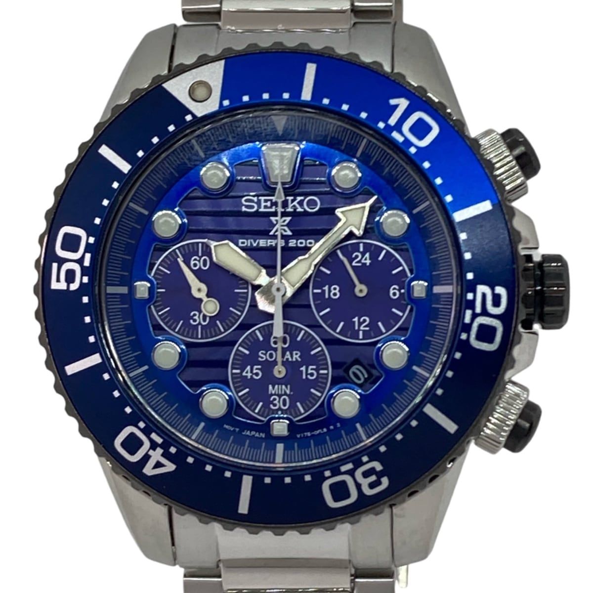 SEIKO(セイコー) 腕時計美品 エアダイバーズ200 V175-0AD0 メンズ クロノグラフ ダークネイビー