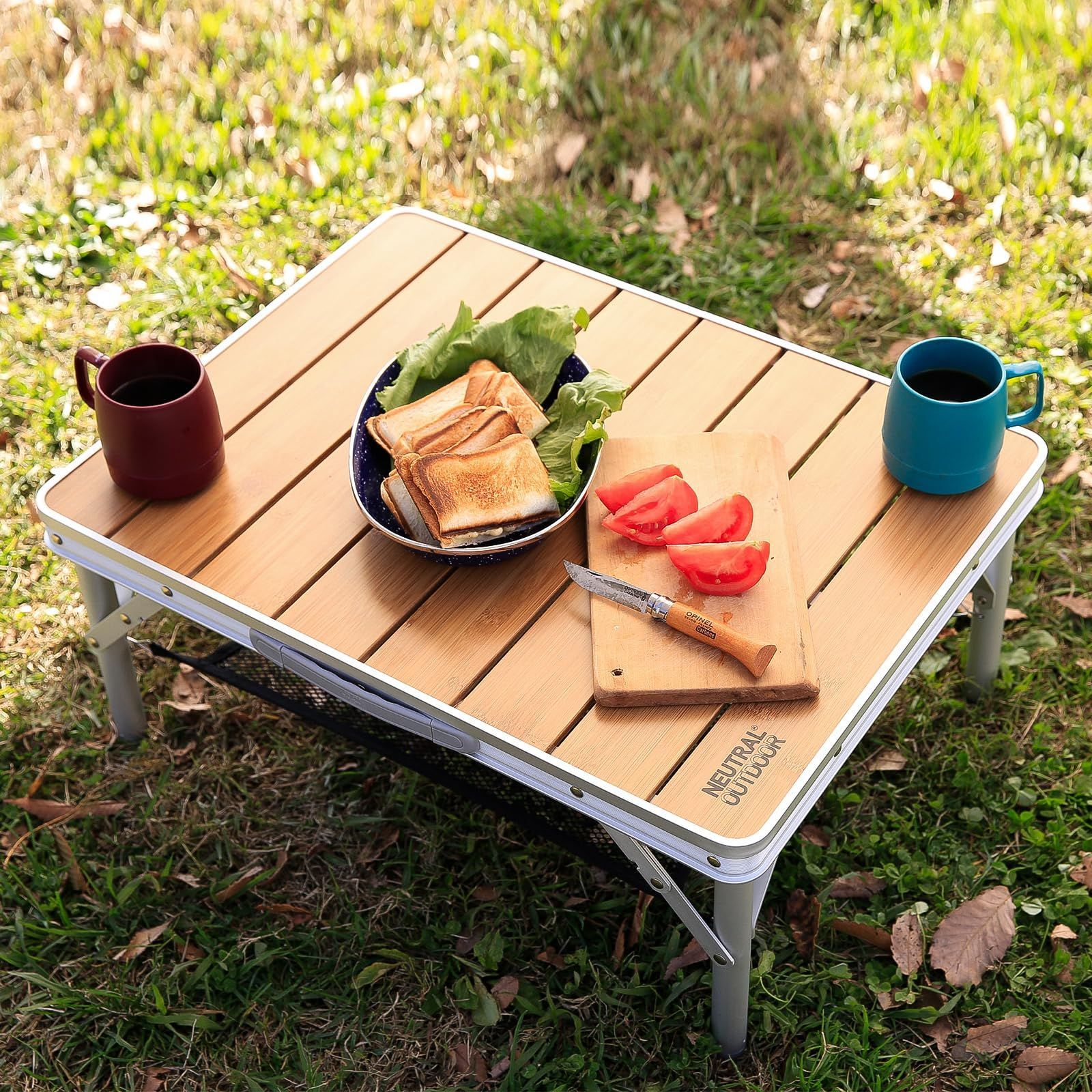 在庫 NEUTRAL OUTDOOR バンブー テーブルキャンプ 折り畳み メッシュ アウトドア 高さ二段階調整可 バンブーテーブル 天然竹 コンパクト M2 組立不要 耐荷重30kg ピクニック レジャー 60×45cm×26cm|58cm NT-B