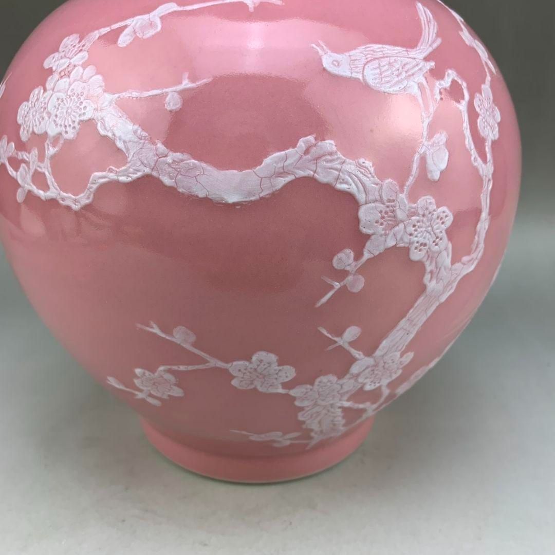パステルカササギ梅花瓶 景徳鎮 陶磁器 装飾品 現代工芸品 美術