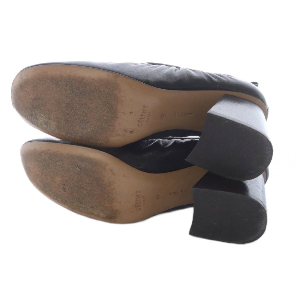 セリーヌ フィービー期 バレリーナ チャンキーヒールパンプス レザー  