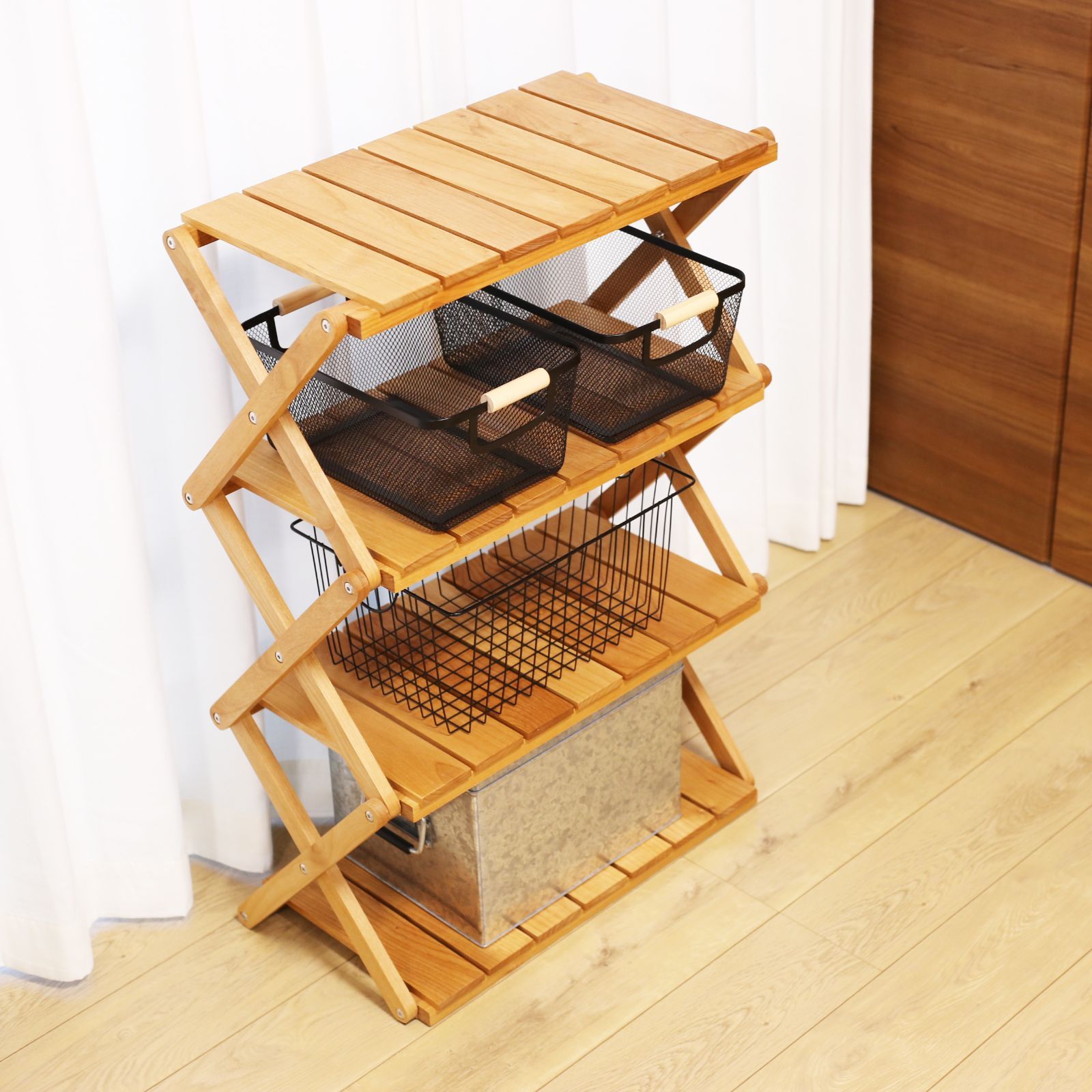 木製 折りたたみラック 4段 アルダー材 棚 インテリア 家具 アウトドア