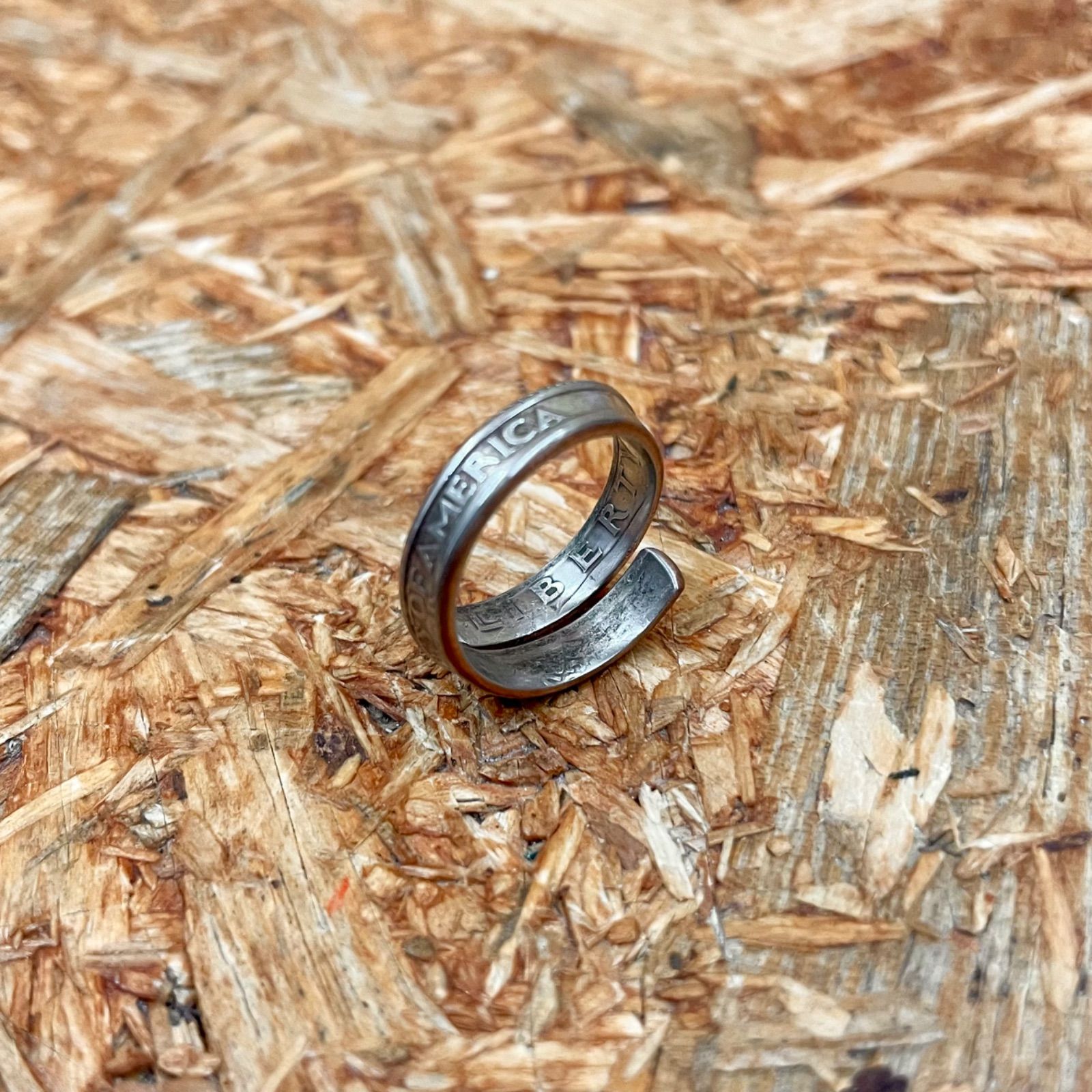 【2】オールドコインリング 25セント ハンドメイド 指輪 ピンキーリング オリジナル ヴィンテージコイン アクセサリー USA アメリカ 硬貨  ウォーターダラー ビンテージ VINTAGE