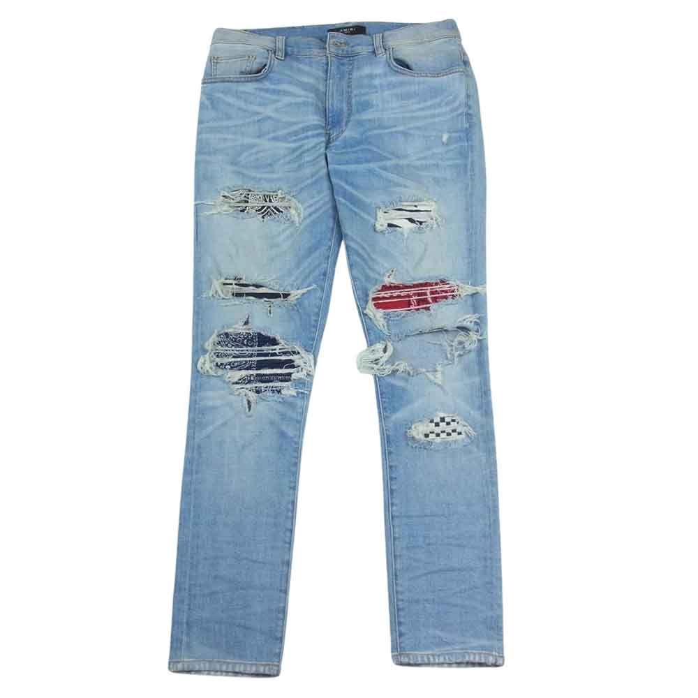 amiri バンダナ ストレートデニム デニム AMIRI バンダナディテール ダメージ ジーンズ | ブラック