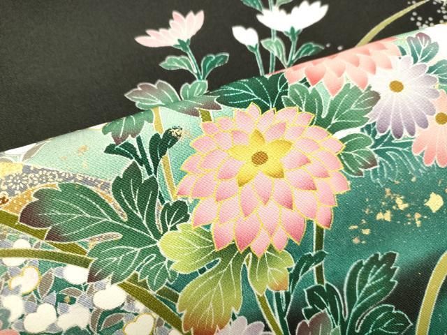 平和屋着物○豪華黒留袖 作家物 駒刺繍 束ね熨斗草花文 暈し染め 金彩