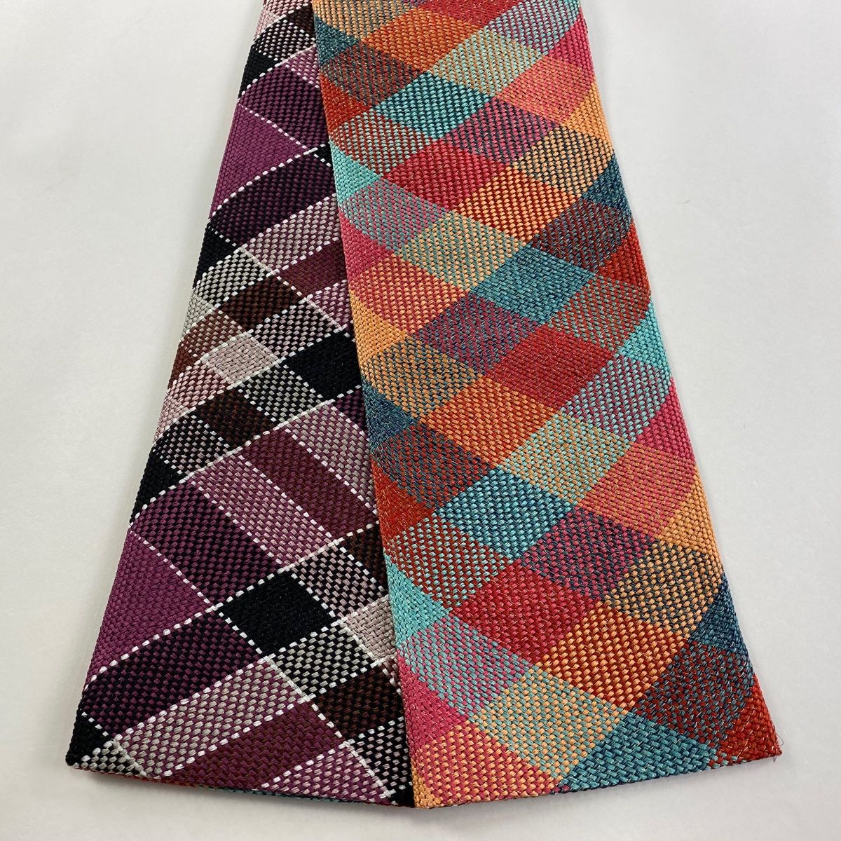 半幅帯 秀品 変わり格子 金糸 赤 正絹