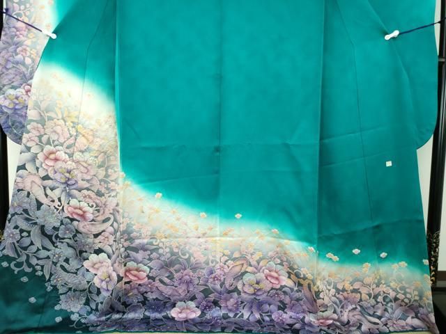 平和屋着物○豪華振袖 作家物 絞り 洋花文 暈し染め 金彩 金通し