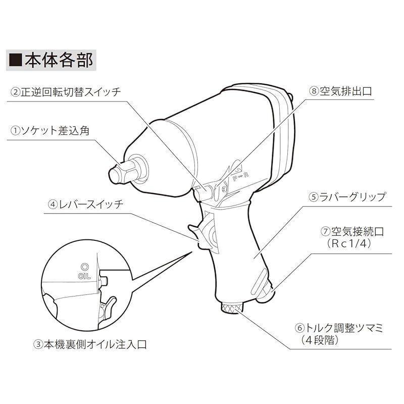 パオック(PAOCK) 軽量エアーインパクトレンチ AIM-400LPA 差込角:12.7mm | パオック(PAOCK) 軽量エアーインパクトレンチ AIM-400LPA 差