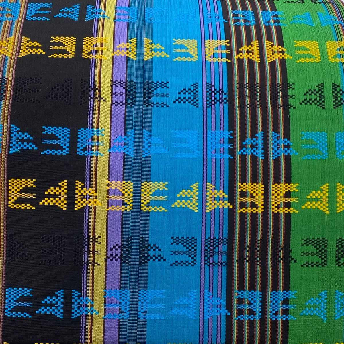 名古屋帯 秀品 縞 幾何学模様 青緑 正絹