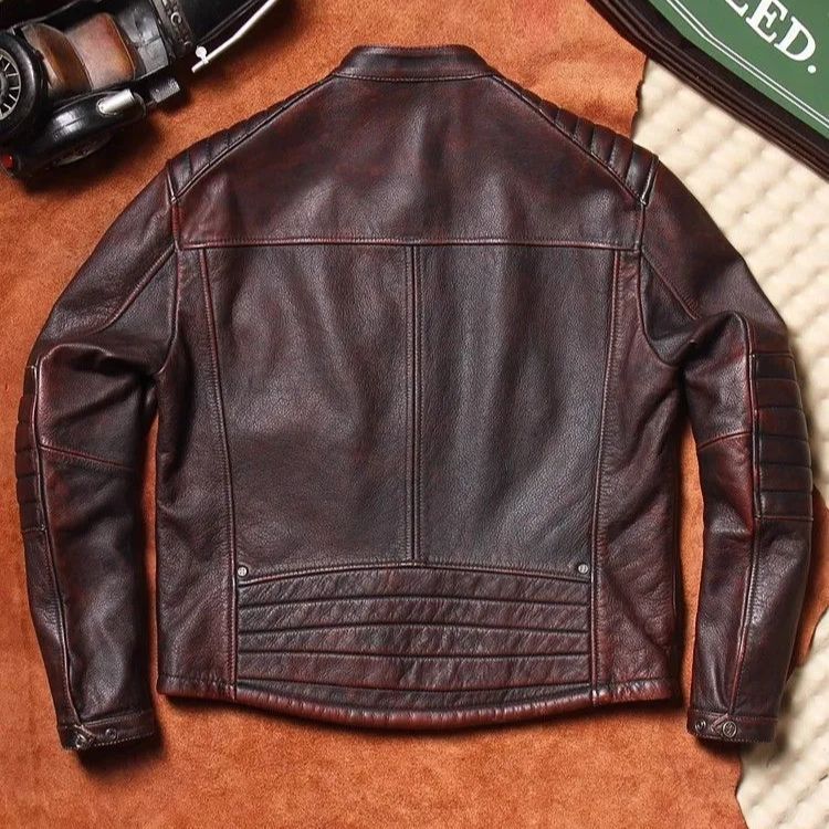 ♥ h 本革レザージャケット メンズ ヴィンテージ風 バイカージャケット 立ち襟 スリムフィット 感ある頭層牛革 春秋アウター レトロ加工 ライダースジャケット 防風 防寒 カジュアルスタイル 大きいサイズ 7XLまで