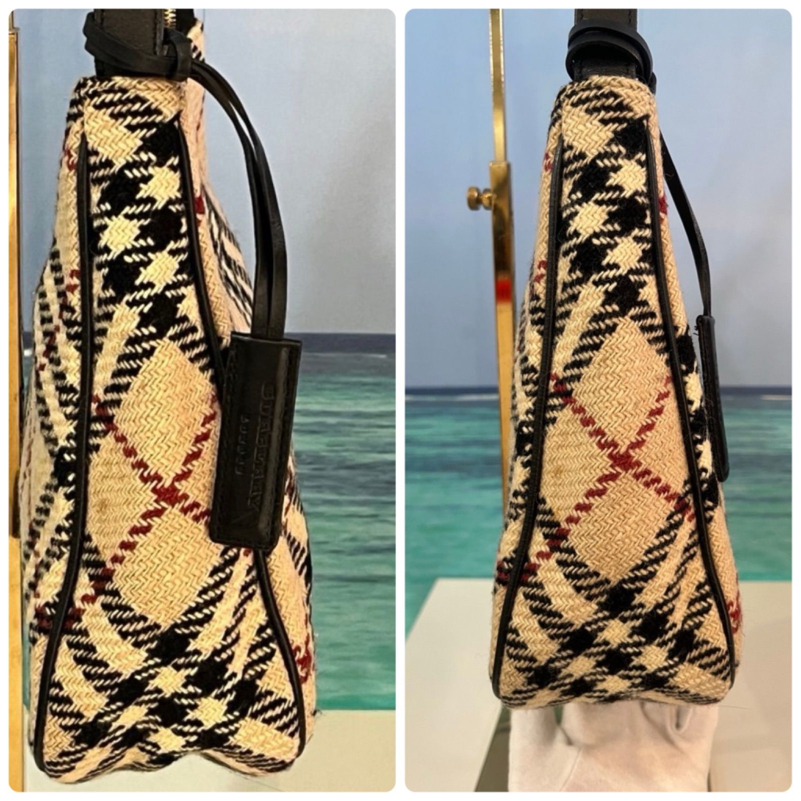 中古品】BURBERRY バーバリー ツイードワンハンドルミニバッグ