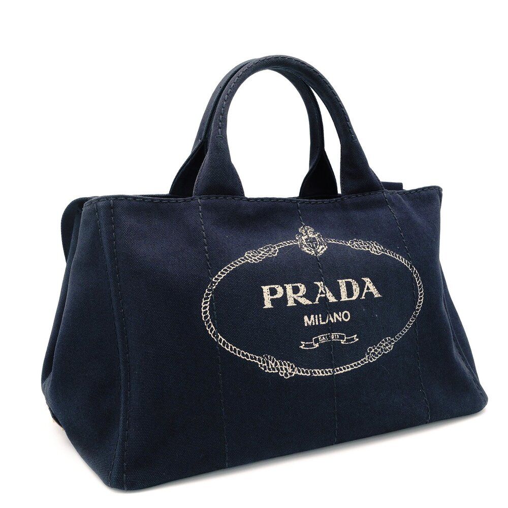 プラダ PRADA カナパ ミディアムサイズ キャンバス ブルー 2way ストラップ付き ハンドバッグ クロスボディ 7-7-244