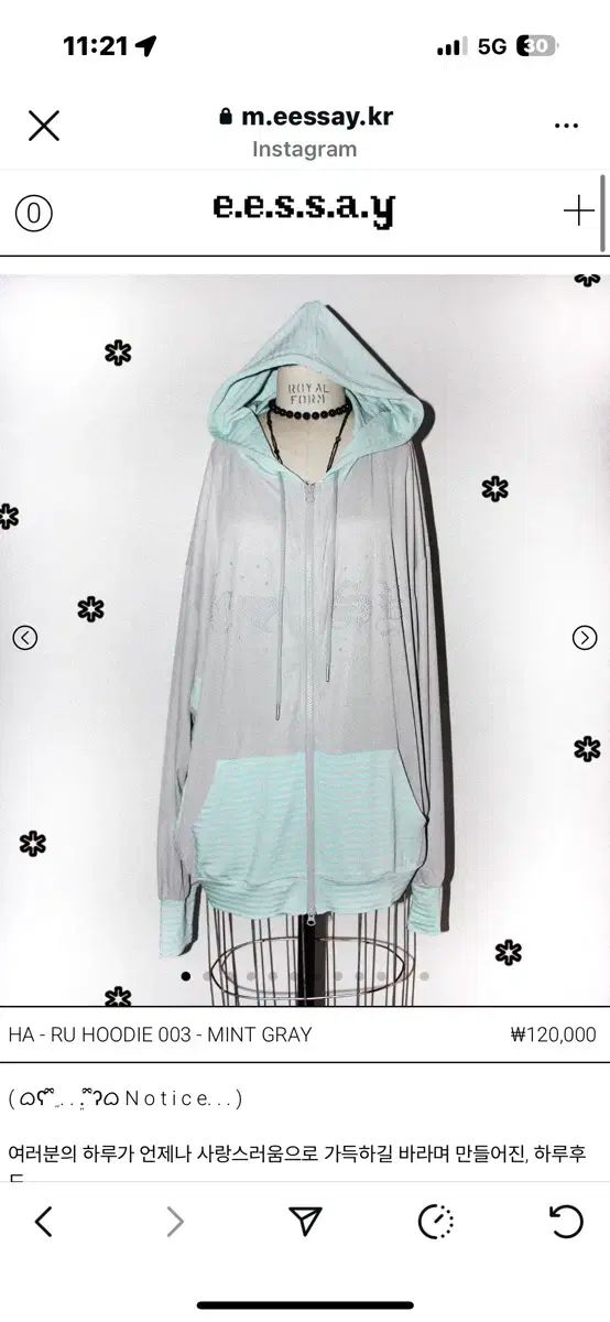 eessay Haru フードTシャツ ミント グレー