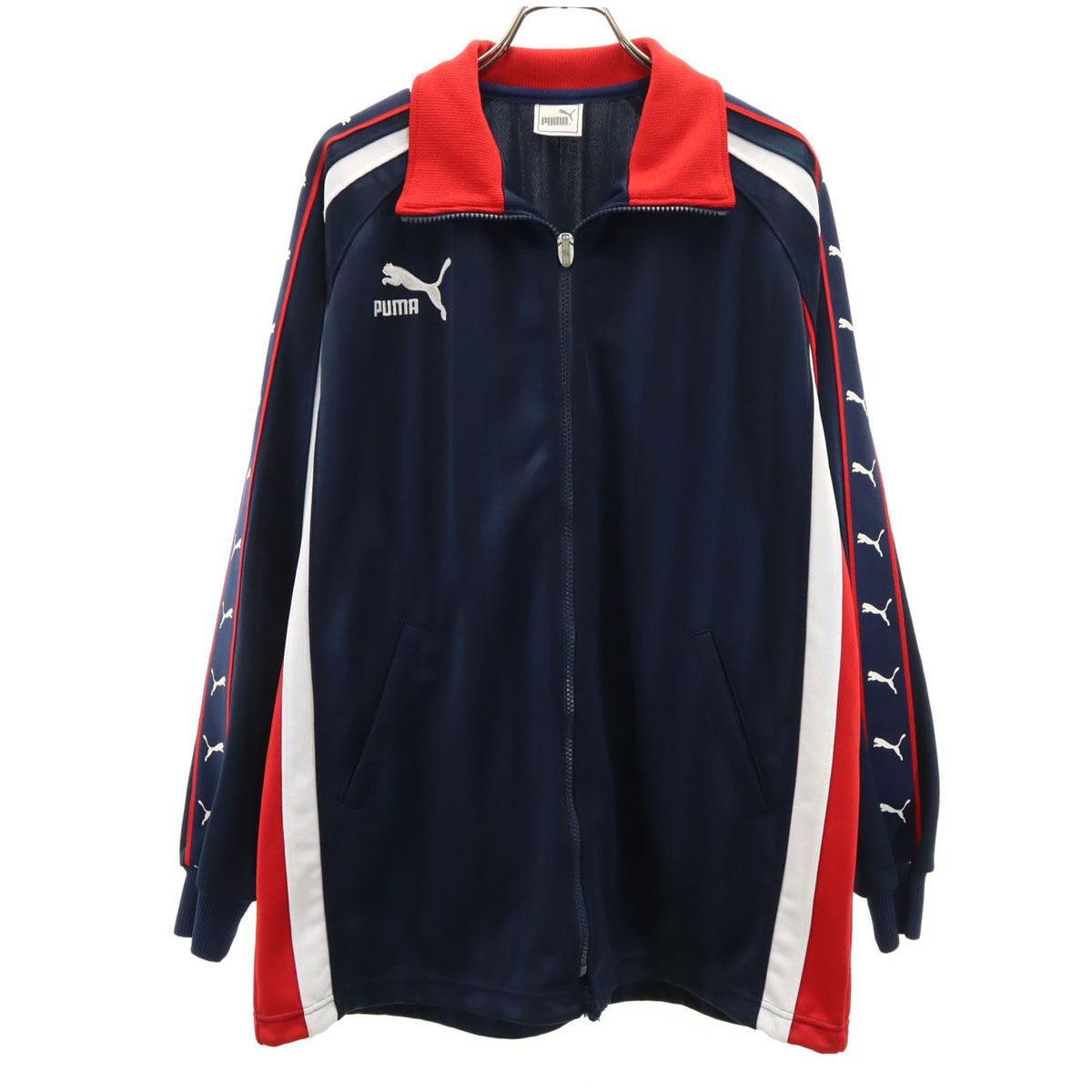 【希少・美品】Puma ネイビー ぐりーんストライプ ジャージ　上 PUMA プーマ 日本製 ストライプ柄 トラックジャケット S-M