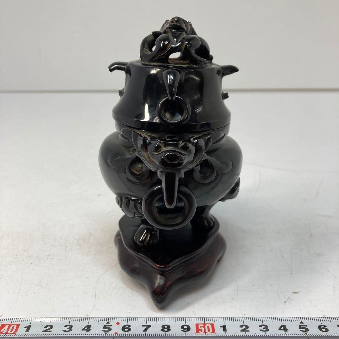 本琥珀 上彫香炉 タカト 高さ15.5㎝ 東ま6-0218