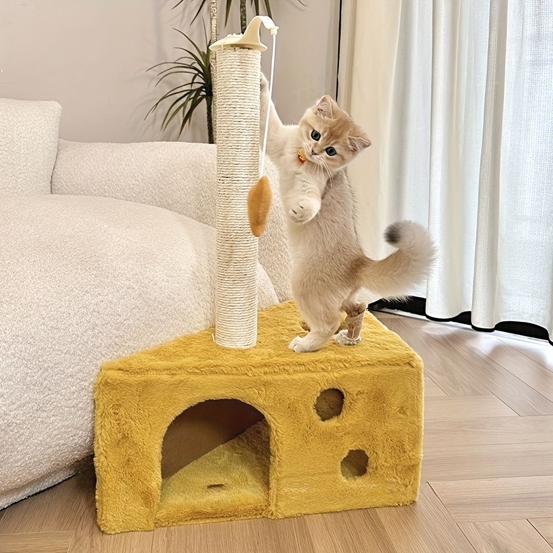 キャットタワー キャットツリー チーズ柄 おもちゃ付き 爪とぎ 爪研ぎい 据え置き 省スペース コンパクト 小さめ おしゃれ ペットハウス 子猫