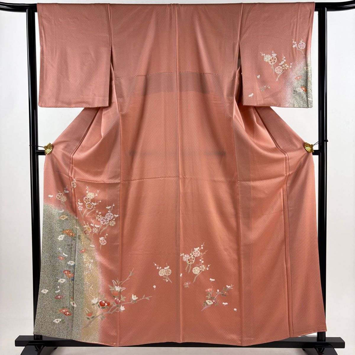 付下げ 身丈159cm 裄丈60.5cm S 袷 枝花 枝梅 金糸 金銀彩 ピンク 正絹 秀品
