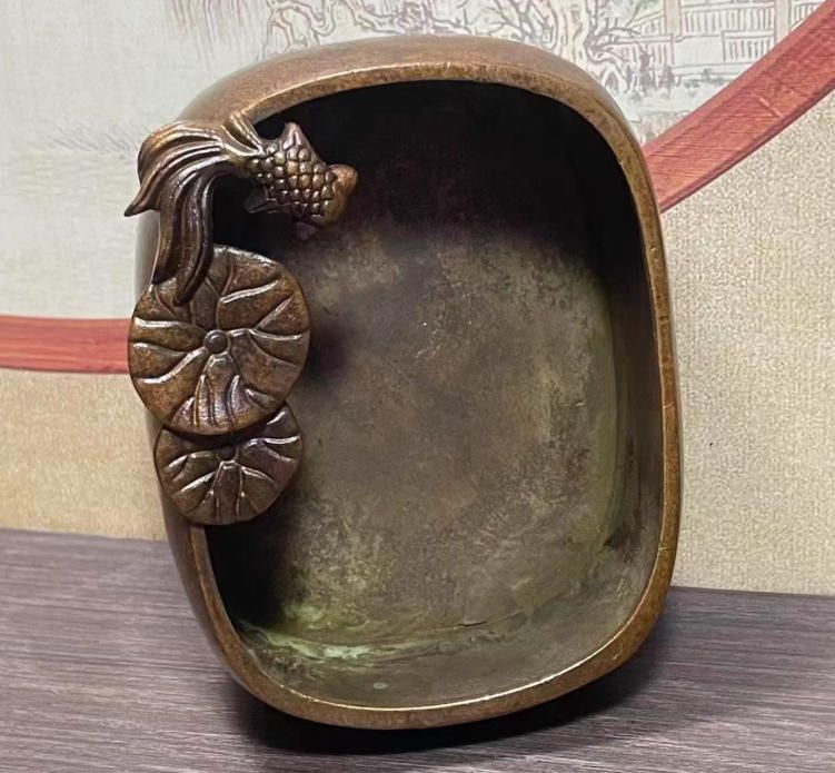 骨董品コレクション復古包漿合金銅蓮花金魚筆洗置物銅器文房四宝
