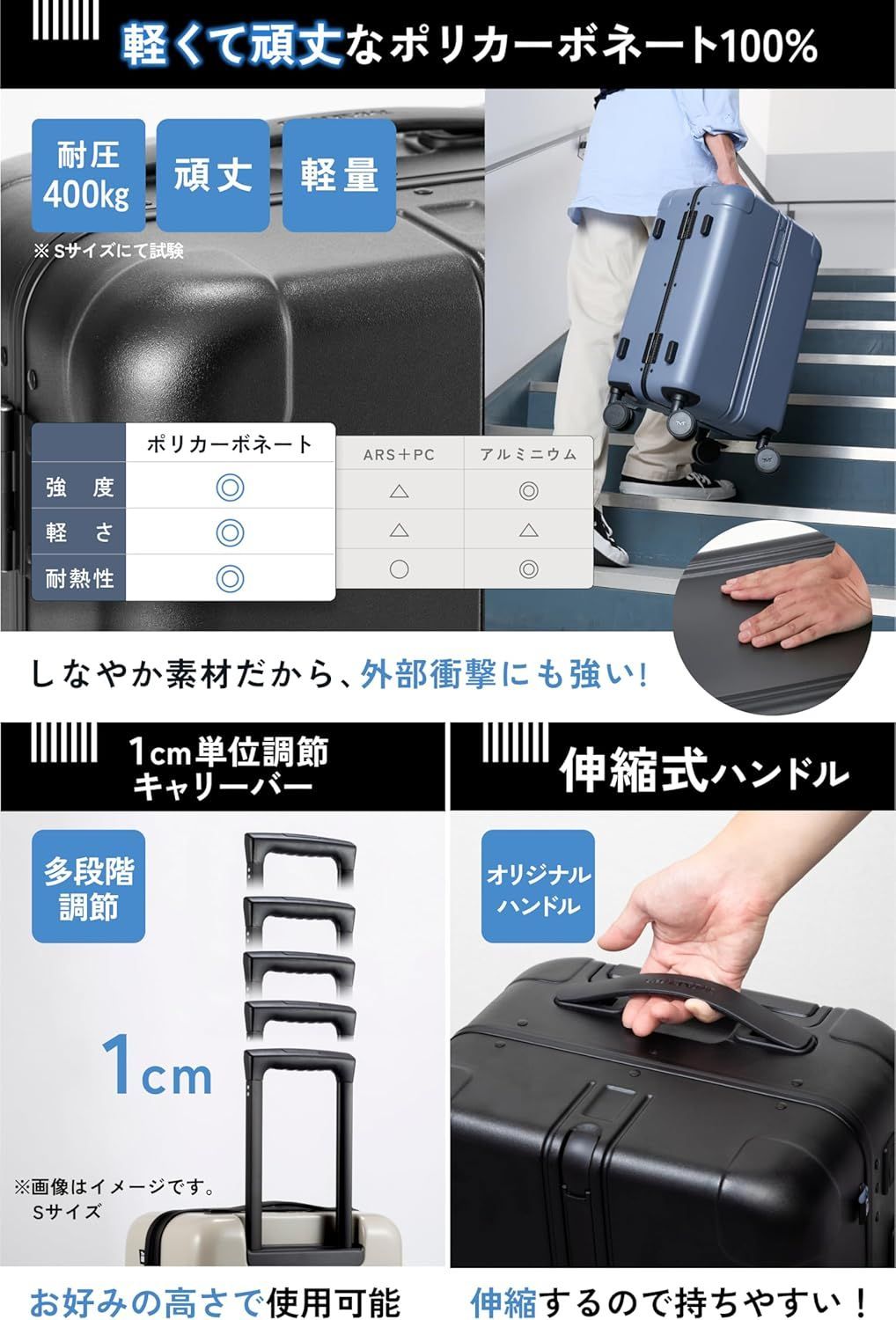 MAIMO] スーツケース Mサイズ ホワイトベージュ 預入 大型 フレーム 