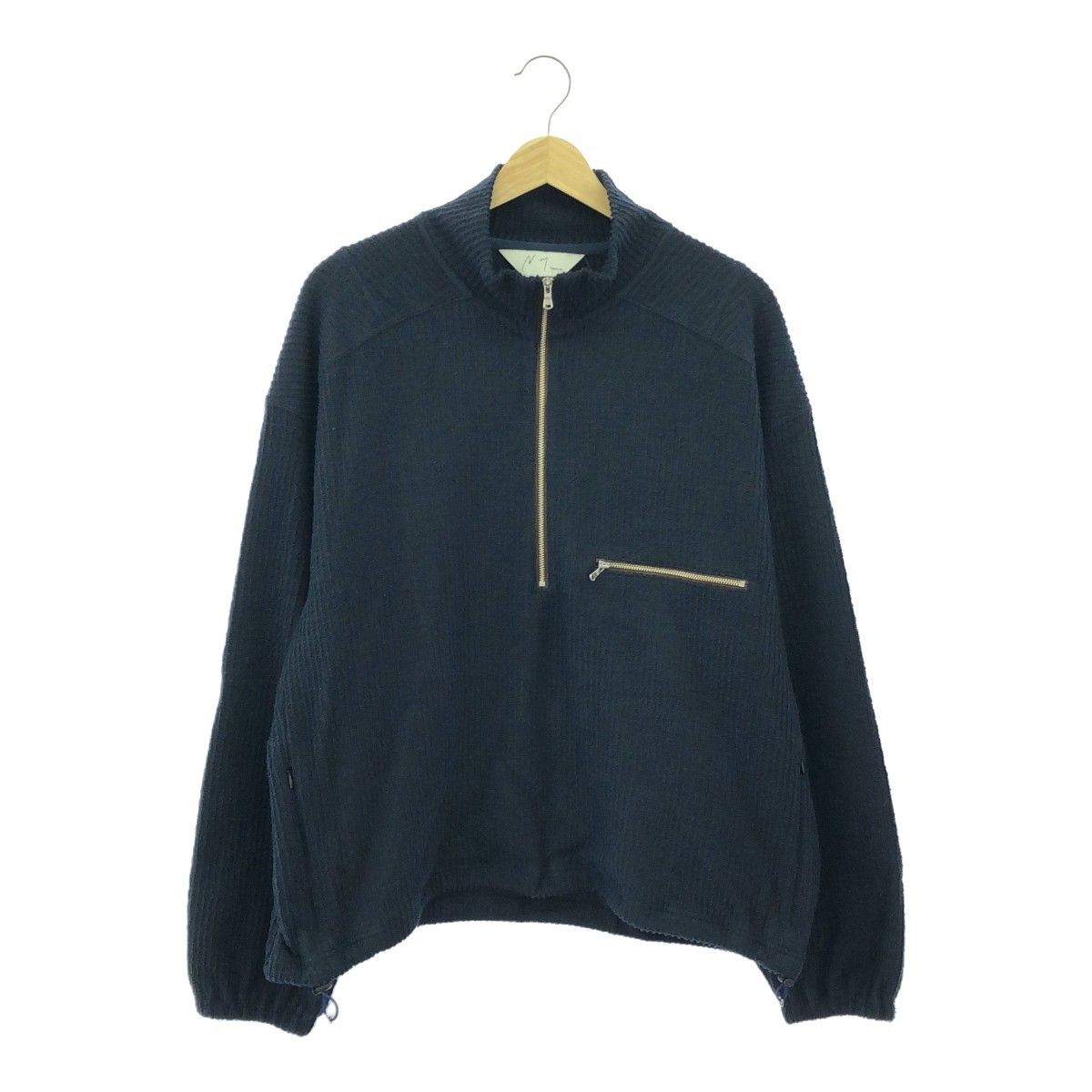 ANCELLM アンセルム 25|SS ANC-CT96 CUT STRIPE HALF ZIP PULL OVER SHIRT ハーフジッププルオーバー長袖シャツ サイズ1 ネイビー