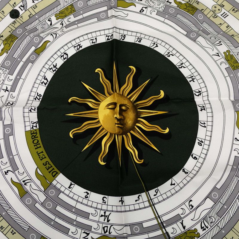 エルメス カレ90 DIES ET HORE 占星術 グリーン ホワイト マルチカラー シルク レディース HERMES 1-0235359