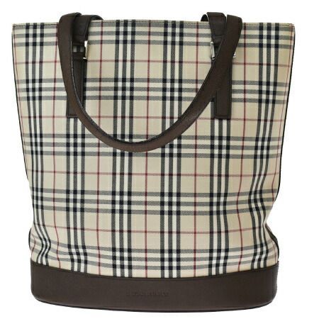 【中古】 バーバリー BURBERRY トートバッグ ショルダー ハンド ノバチェック ベージュ ブラウン キャンバス レザー 68JC797