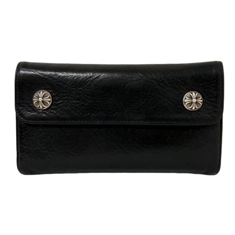CHROME HEARTS クロムハーツ WAVE CROSS BALL ウェーブ ウォレット クロスボールボタン ブラック 本革 レザー 長財布 メンズ 22509K201