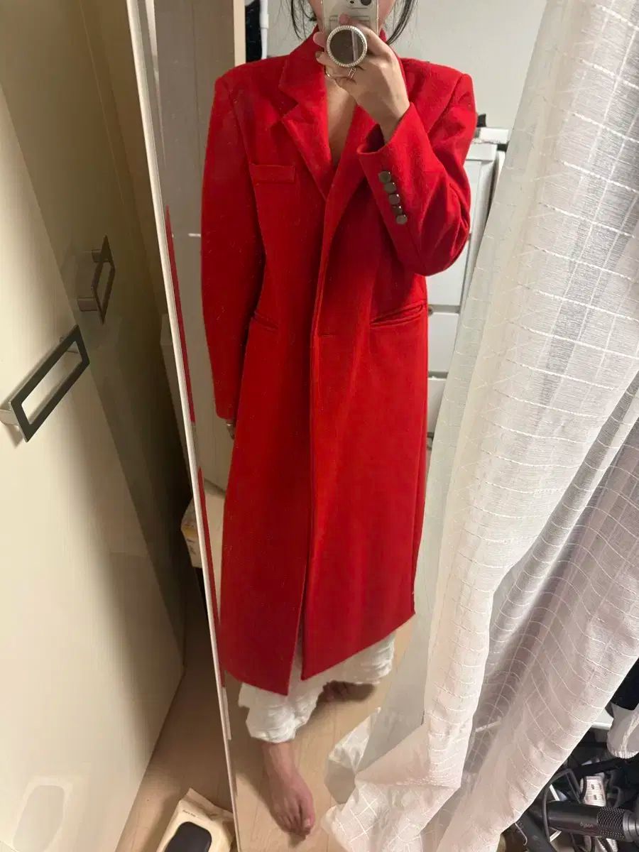 Celina レッド ロング コート 感ジリム フィットジョーン 超