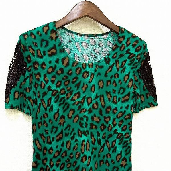 snc 伊太利屋 GKITALIYA カットソー 7 緑 黒 茶 半袖 ヒョウ柄 ライン