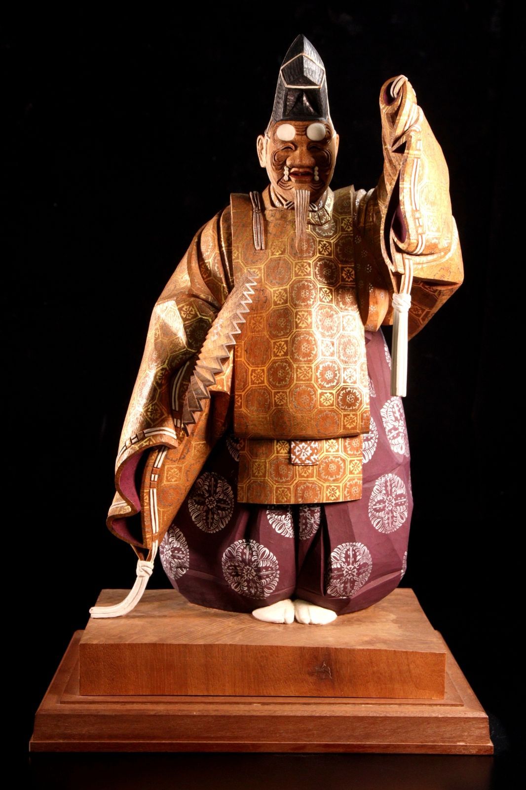 花田一男作 木彫「翁」 36.5cm 置物 共箱 唐物 骨董 古美術 楾