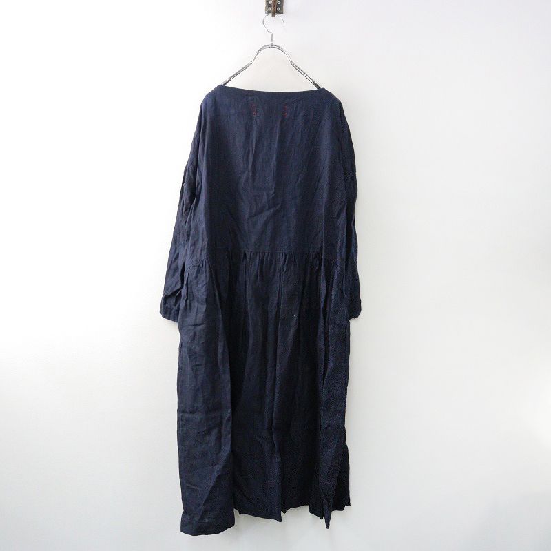 ハレルヤ インディゴ染めリネンギャザーワンピース 38 インディゴ ネイビー フ ドレス