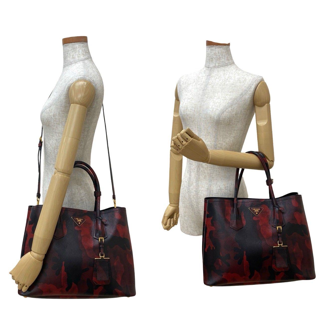 極 美品 PRADA プラダ 三角ロゴ 金具 カモフラージュ 柄 レザー
