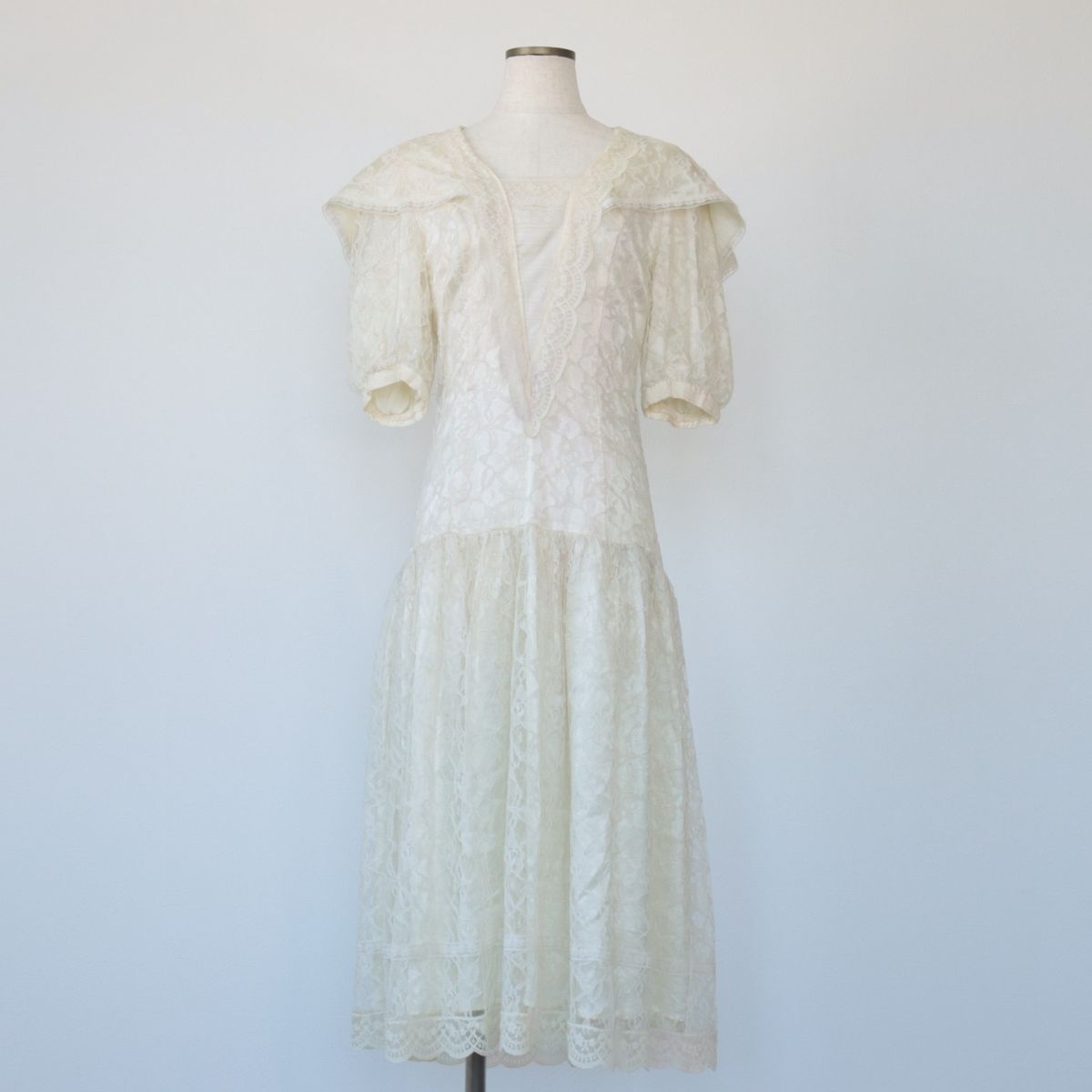 古着 80年代 ガンネサックス GUNNE SAX By JASSICA McCLINTOCK 総レース セーラー パフスリーブ 五分袖 フ eaa567344