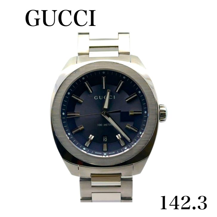 中古美品】 GUCCI グッチ ラージウォッチ 142.3 メンズ 腕時計 SS  