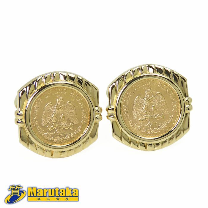 K18】カフス コイン メキシコ ペソコイン K21.6金貨 DOS PESOS