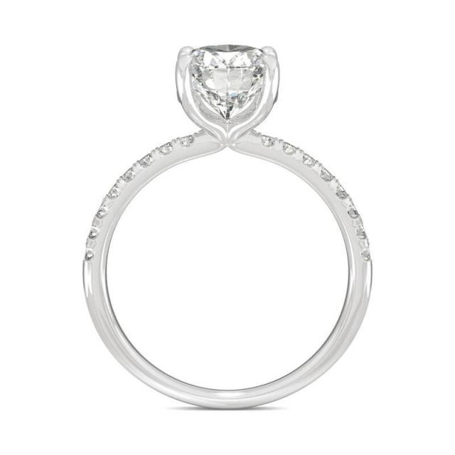 チャールズ アンド コルバード リング アクセサリー メンズ Moissanite Three Stone Halo Ring (3 ct. t.w. Diamond Equivalent) in 14k White Gold White Gold 送料無料 チャールズ アンド コルバード レディース リング