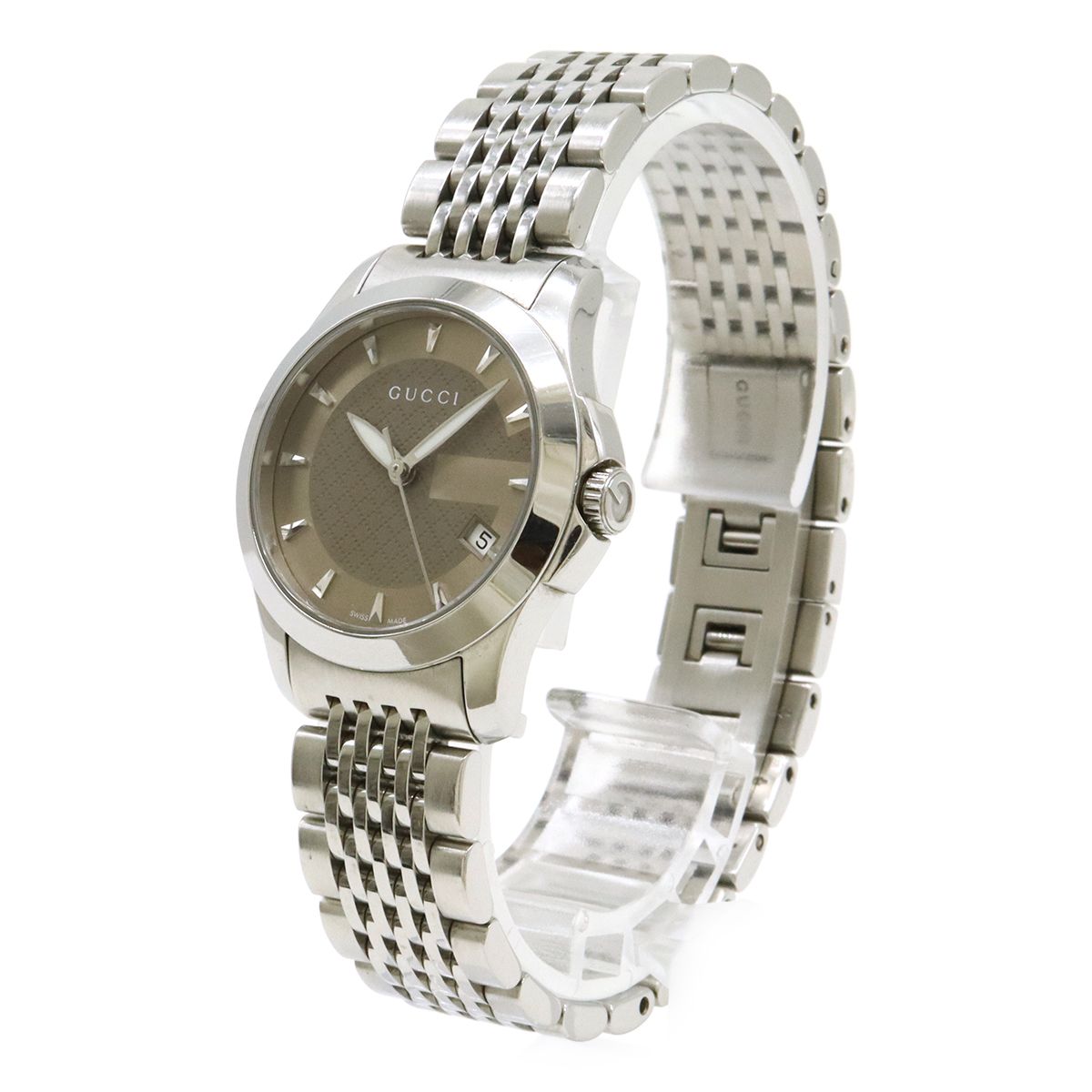 GUCCI グッチ Gタイムレス コレクション GG デイト SS ブラウン文字盤  