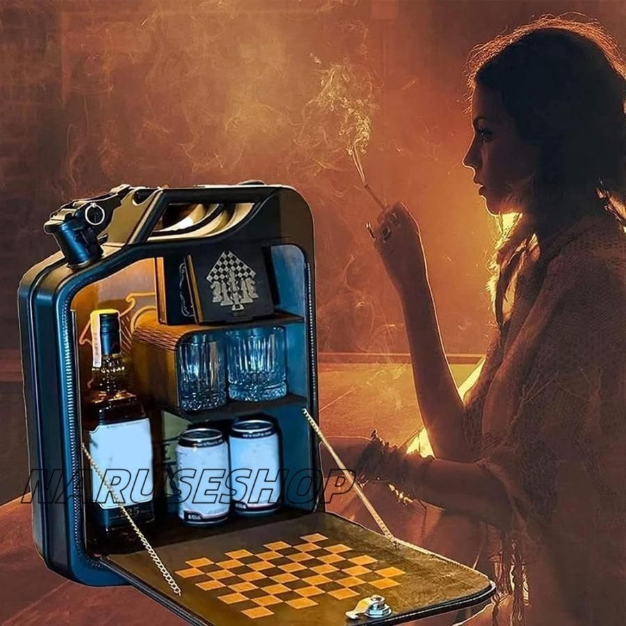 ジェリー缶バー クリエイティブなオイルバレル形状のワイン収納ボックス モバイルウイスキーバーキャビネット ミニバーセット パーソナ