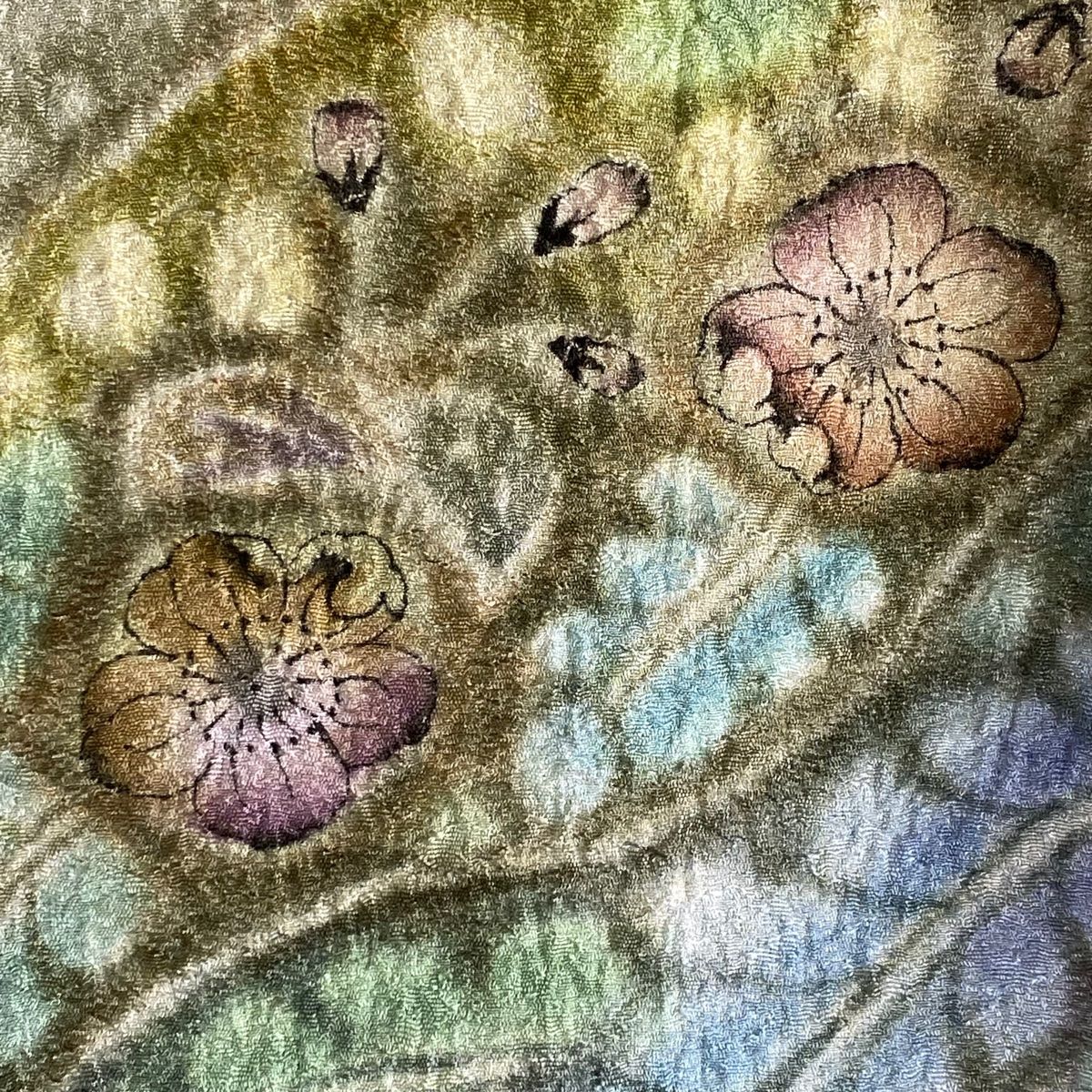 訪問着 身丈164.5cm 裄丈66cm M 袷 樋熊哲也 落款 辻が花柄 絞り 灰緑  