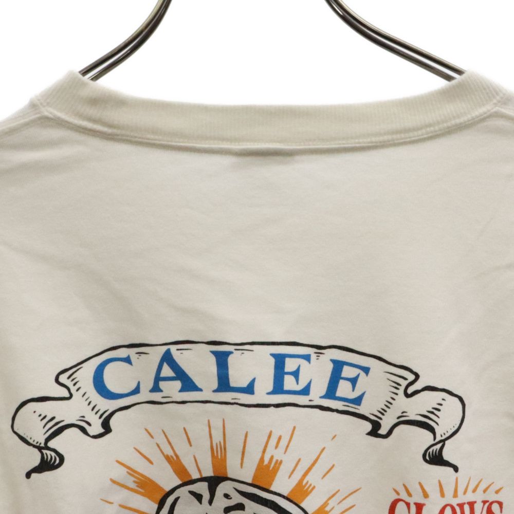 CALEE (キャリー) バックプリント クルーネック 長袖 カットソー Tシャツ ホワイト