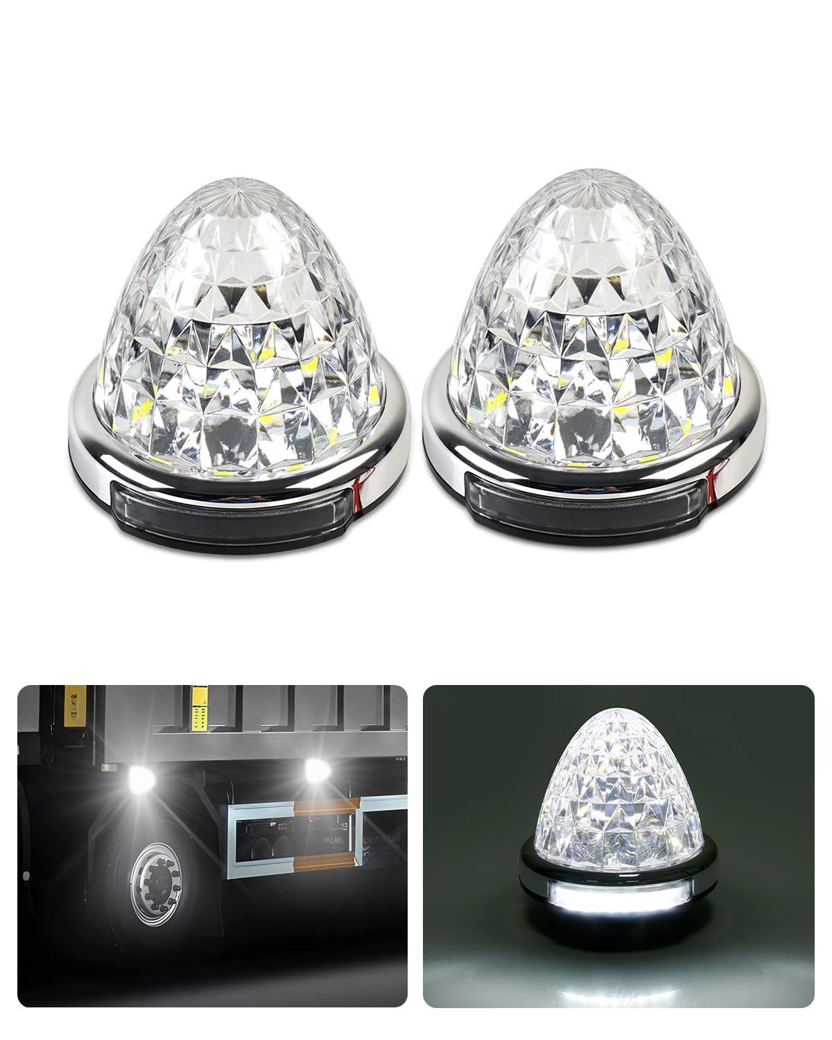 【在庫処分】サイドマーカーランプ 路肩灯 両面発光 トラック専用 LED 2023年 最新型 IP67 DC 10-50V 無極性 丸型 新型LEDマーカー Cartist 高輝度 色選択可 メッキリング 2個セット 耐高温PC素材 メッ