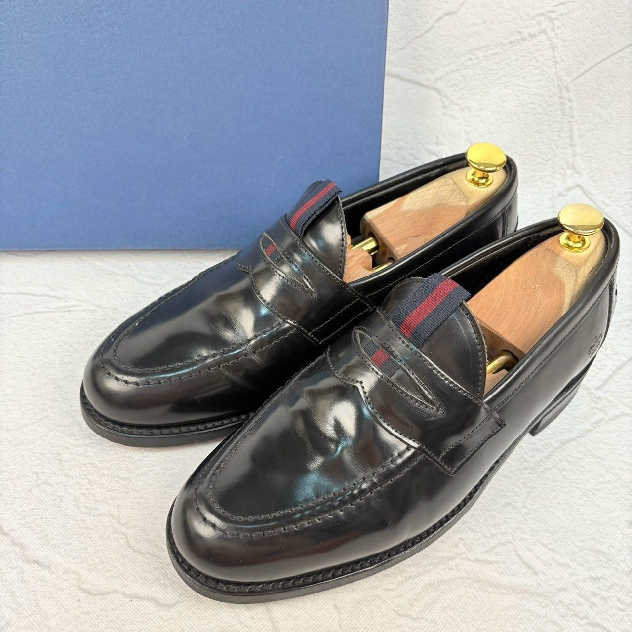 SANDERS サンダース guards tape ガーズテープ コインローファー ポリッシュド 黒 UK7 | 26.0 - 26.5