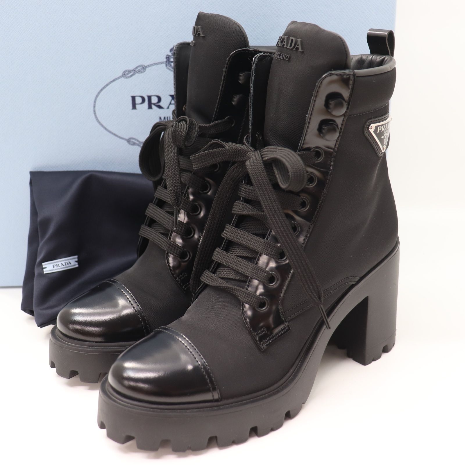 PRADA ブラック ハイヒールブーツ Prada ブロックヒールブーツ 85mm 