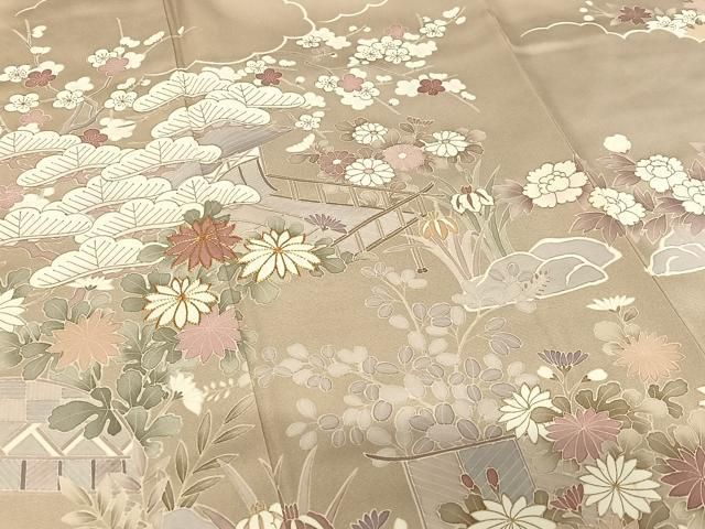 平和屋着物○訪問着 友禅 駒刺繍 松竹梅風景文 金彩 正絹 逸品