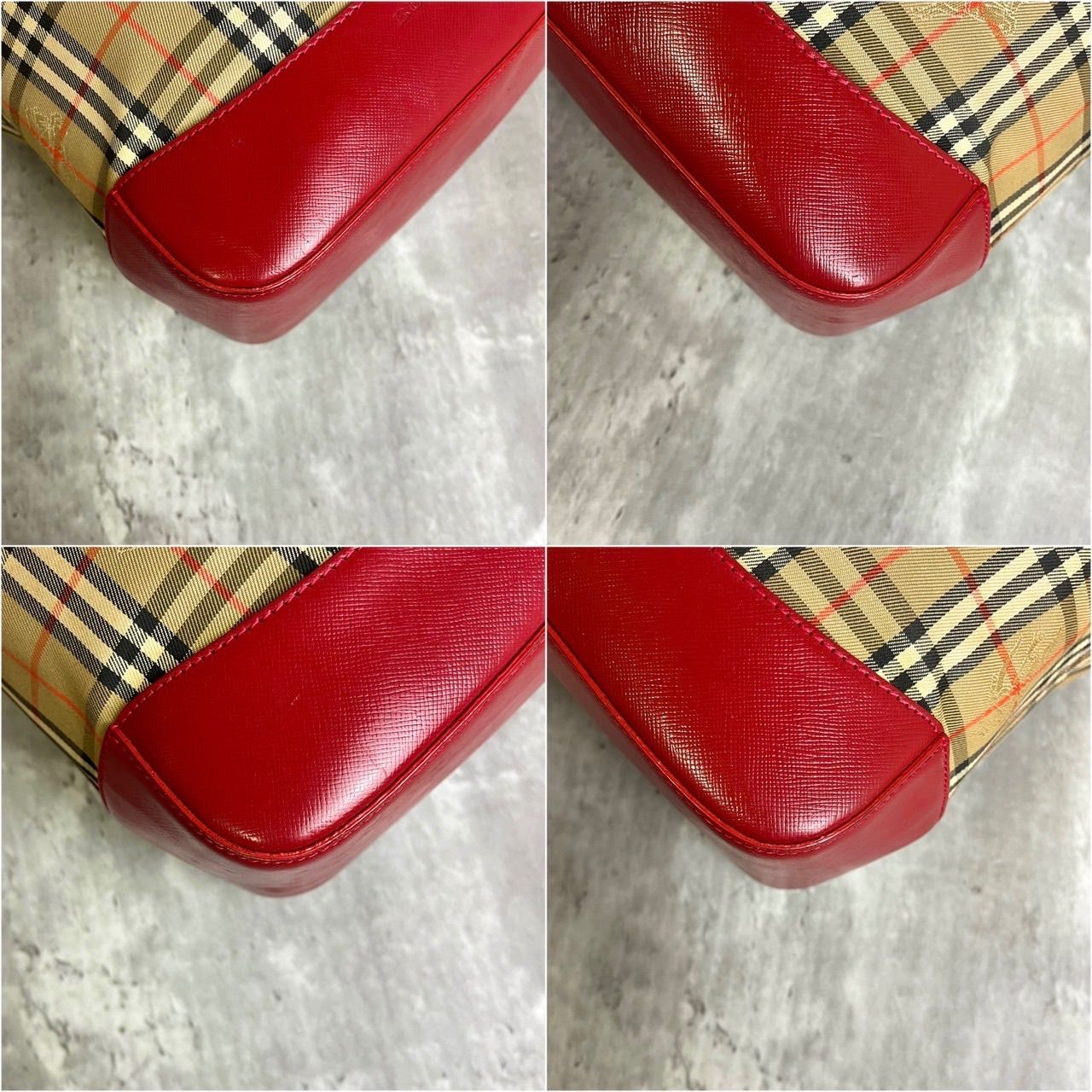 Burberryのハンドバッグノバチェックチャームレザー赤 BURBERRY バーバリー ハンドバッグ ノバチェック チャーム レザー 赤