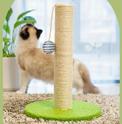 43.18cm 猫用 スクラッチポスト シサルロープ＆カーペット 爪とぎ ハンギングボール付き 子猫から成猫まで 多頭飼い対応 丈夫な作り min