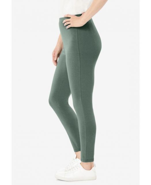送料無料 ウーマン ウィズイン レディース レギンス ボトムス Plus Size Within Stretch-Cotton Knit Pull-On Leggings Pine