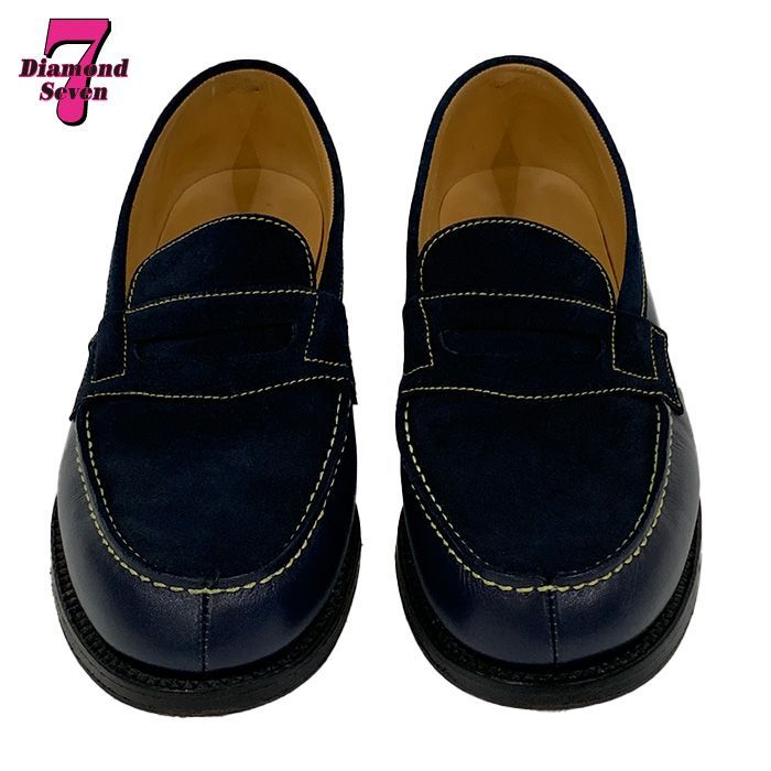 J.M. WESTON ジェイエムウエストン シグニチャー ローファー ネイビー ブルー ローヒール スエード 4Dサイズ レディース 秋冬 通勤 通学