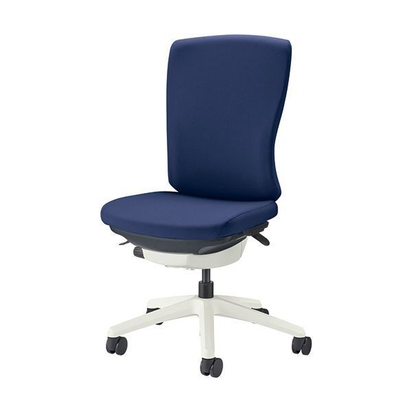 ライオン事務器 オフィスチェアー（バーサル） ホワイトシェル ハイバック／アームレス 脚ベース：ホワイト 布張り：コズミックブルーNo.3520F-W 1脚